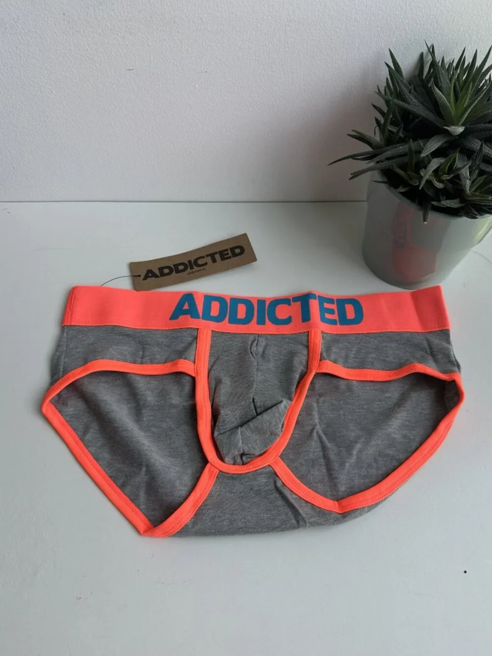 Addicted - Heather Neon Cotton Brief - Gray / Neon Orange (L)